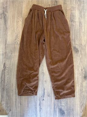 Men's Relaxed Corduroy Drawstring Pants in Chestnut Brown